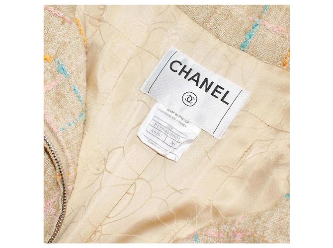 Giacca in tweed Chanel con zip Rosa Beige Giallo Blu chiaro - vista 4