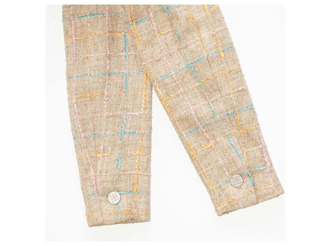 Giacca in tweed Chanel con zip Rosa Beige Giallo Blu chiaro - vista 6