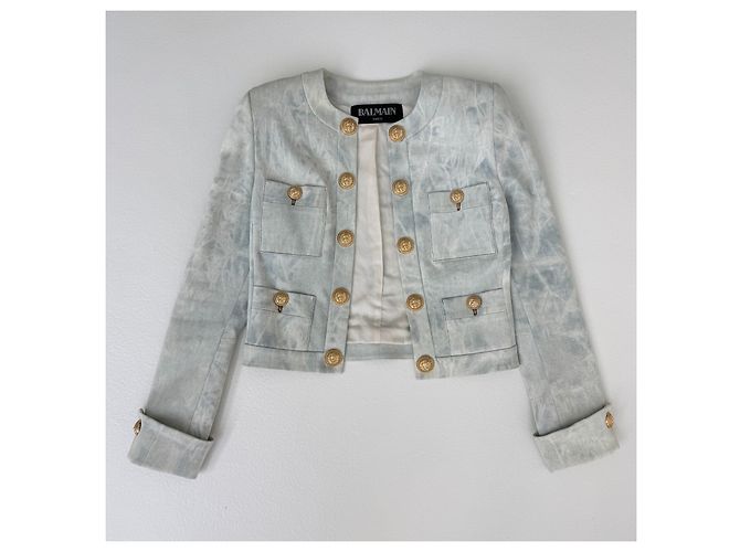 Balmain Jacke aus hellblauer Baumwolle Tie Dye - Ansicht 3