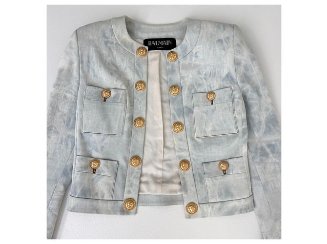 Balmain Jacke aus hellblauer Baumwolle Tie Dye - Ansicht 6