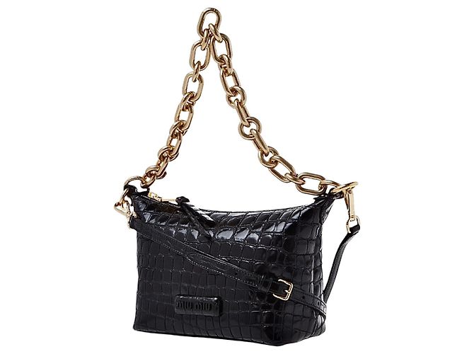 Borsa a Tracolla Miu Miu Spirit Croco Pelle Nera Nero - vista 10