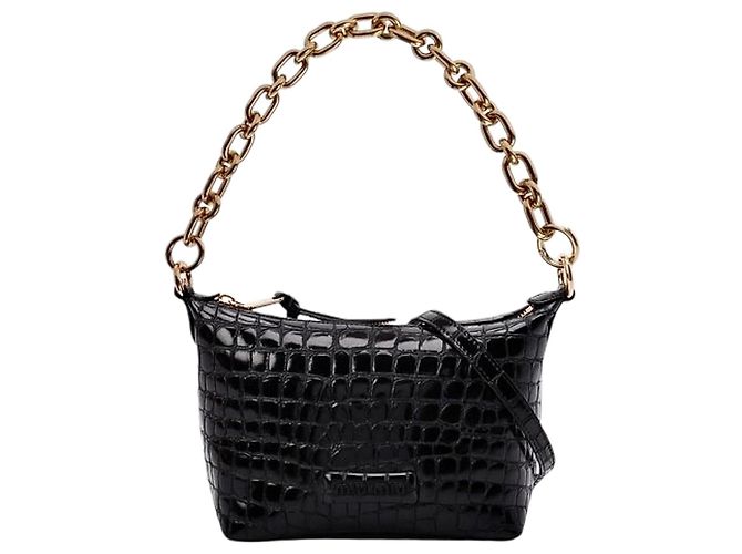Borsa a Tracolla Miu Miu Spirit Croco Pelle Nera Nero - vista 12