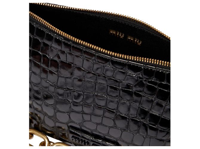 Borsa a Tracolla Miu Miu Spirit Croco Pelle Nera Nero - vista 15