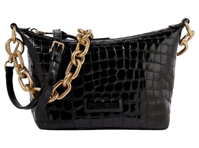Borsa a Tracolla Miu Miu Spirit Croco Pelle Nera Nero - vista 16