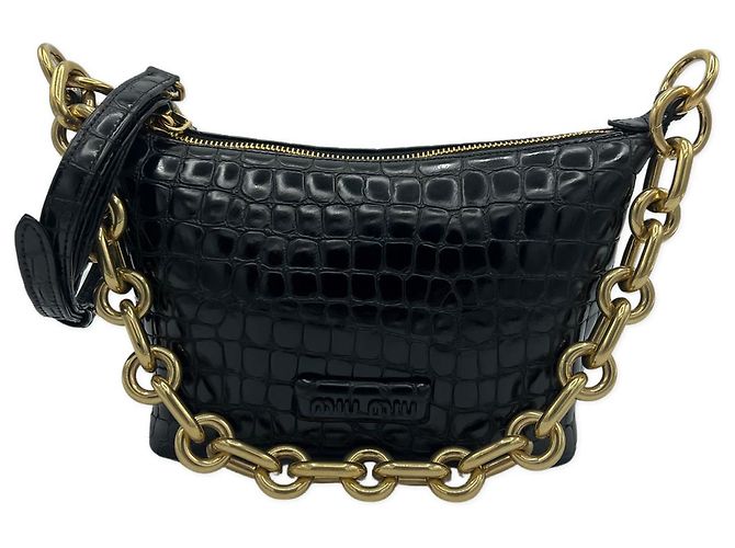 Borsa a Tracolla Miu Miu Spirit Croco Pelle Nera Nero - vista 17