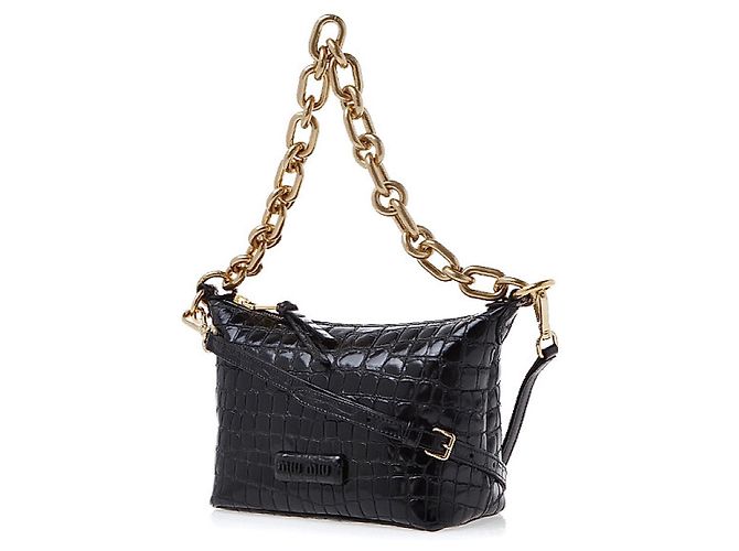 Borsa a Tracolla Miu Miu Spirit Croco Pelle Nera Nero - vista 5