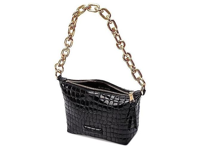 Borsa a Tracolla Miu Miu Spirit Croco Pelle Nera Nero - vista 6