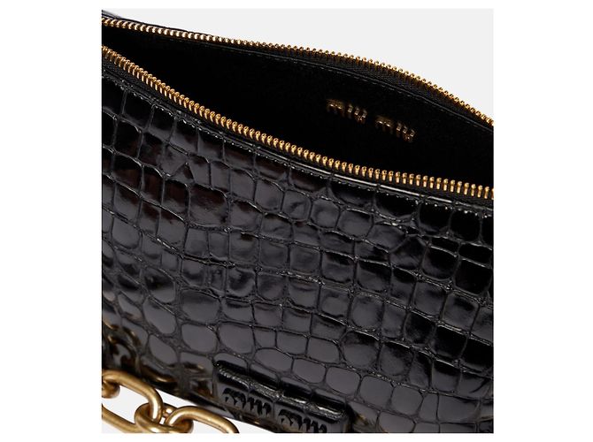 Borsa a Tracolla Miu Miu Spirit Croco Pelle Nera Nero - vista 7