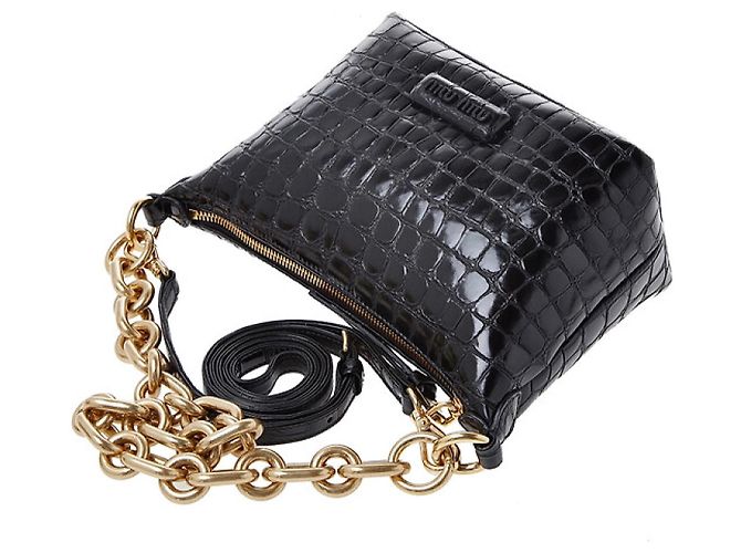 Borsa a Tracolla Miu Miu Spirit Croco Pelle Nera Nero - vista 8