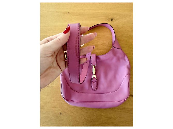 Borsa a mano Gucci Jackie in pelle nappa rosa - vista 8