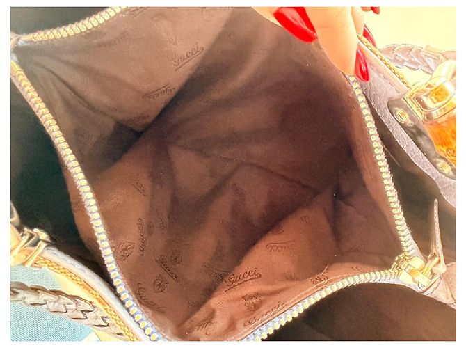 Bamboo Borsa Gucci Monogramma GG Beige Azzurro Blu chiaro - vista 14
