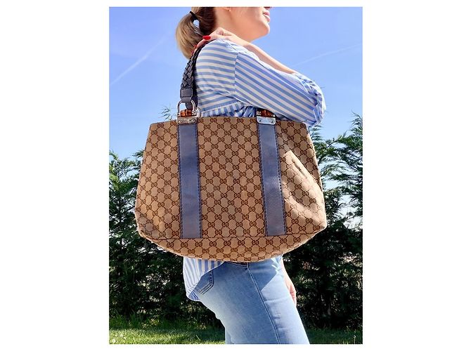 Bamboo Borsa Gucci Monogramma GG Beige Azzurro Blu chiaro - vista 2