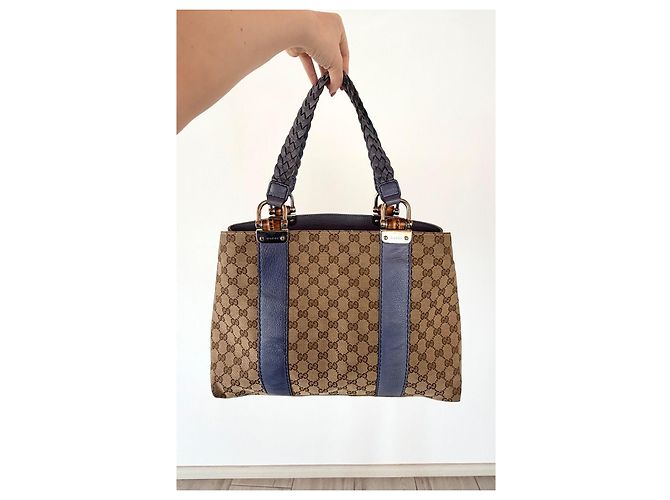 Bamboo Borsa Gucci Monogramma GG Beige Azzurro Blu chiaro - vista 3