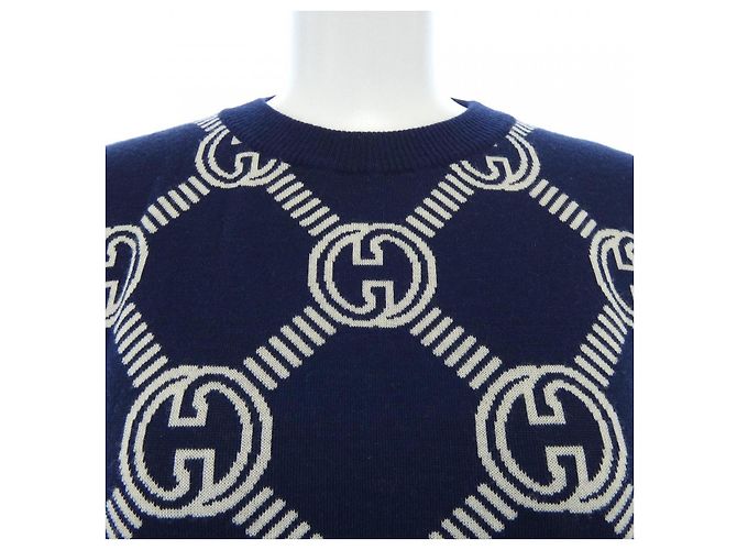 Maglia in lana Gucci Blu Beige Blu navy - vista 5