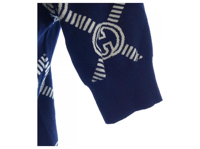 Maglia in lana Gucci Blu Beige Blu navy - vista 6