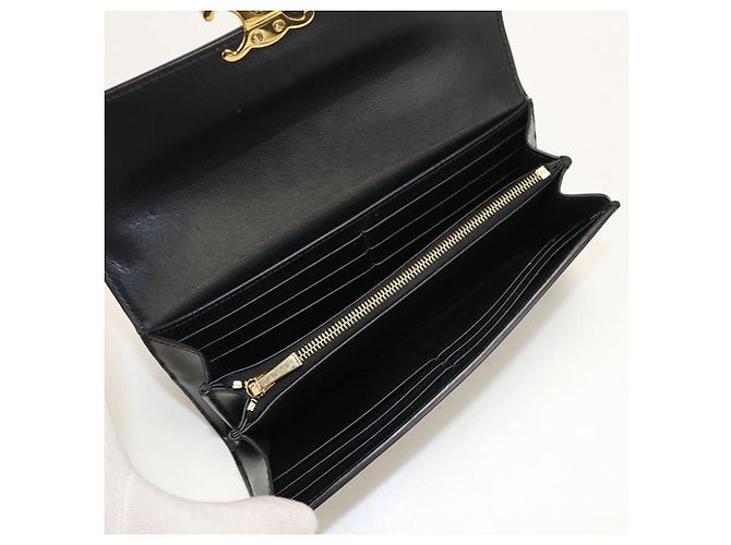 Céline Cartera Larga Celine (doble) en piel de ternera negra Negro - vista 3