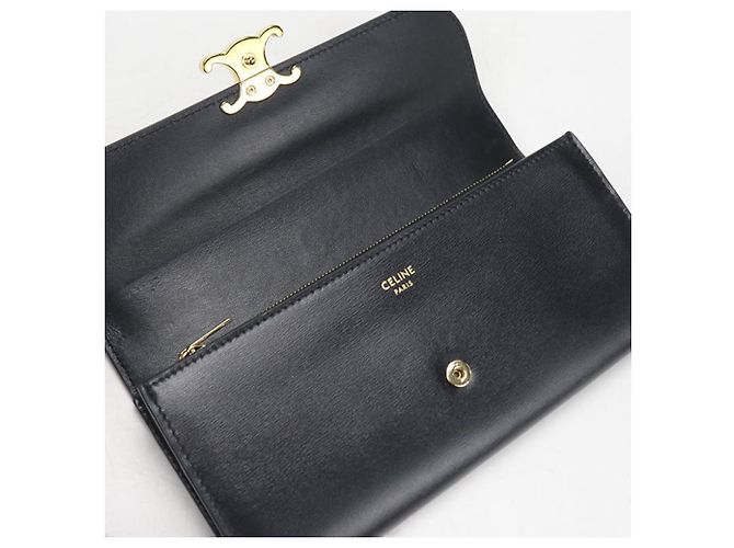 Céline Cartera Larga Celine (doble) en piel de ternera negra Negro - vista 8