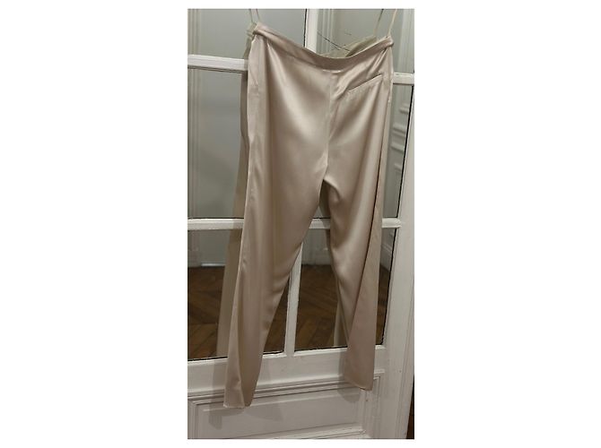 Pantalones de seda ecru Chanel Beige Crudo Blanco roto - vista 4