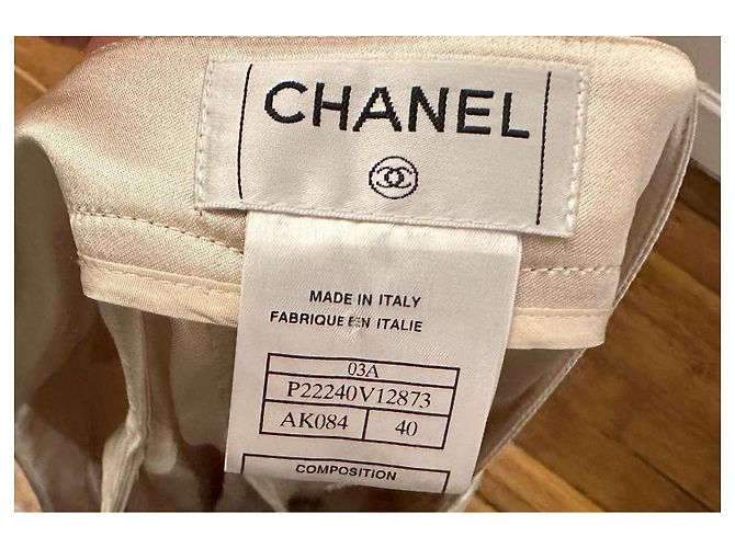 Pantalones de seda ecru Chanel Beige Crudo Blanco roto - vista 6