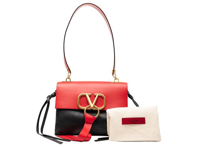 Borsa a Spalla Valentino Rossa Piccola Vring in Pelle di Vitello Colorblock - vista 7