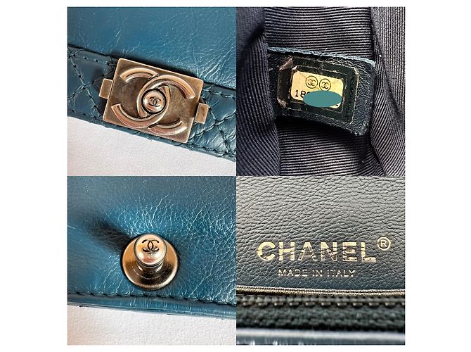 Borsa Chanel Boy blu scuro in pelle - vista 6