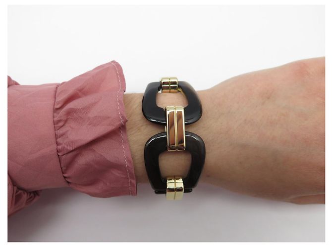 Hermès NOVO BRACELETE HERMES ECUYERE H100007FD00 T2 15,5 CM CHIFRE & DOURADO Marrom - vista 12