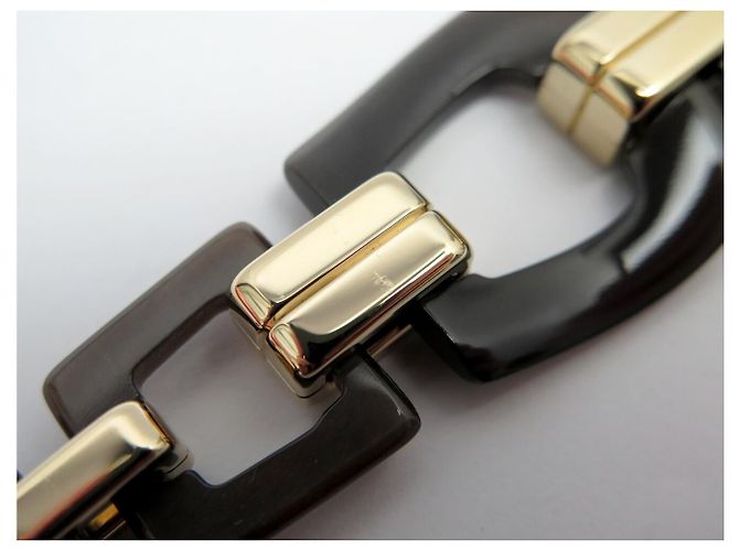 Hermès NOVO BRACELETE HERMES ECUYERE H100007FD00 T2 15,5 CM CHIFRE & DOURADO Marrom - vista 13