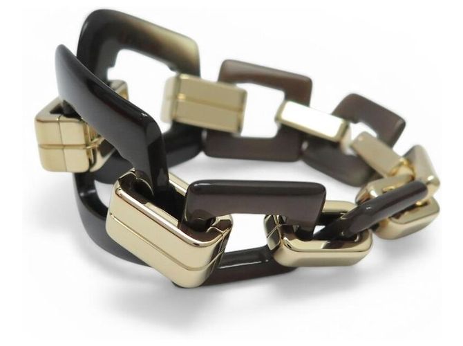 Hermès NOVO BRACELETE HERMES ECUYERE H100007FD00 T2 15,5 CM CHIFRE & DOURADO Marrom - vista 2