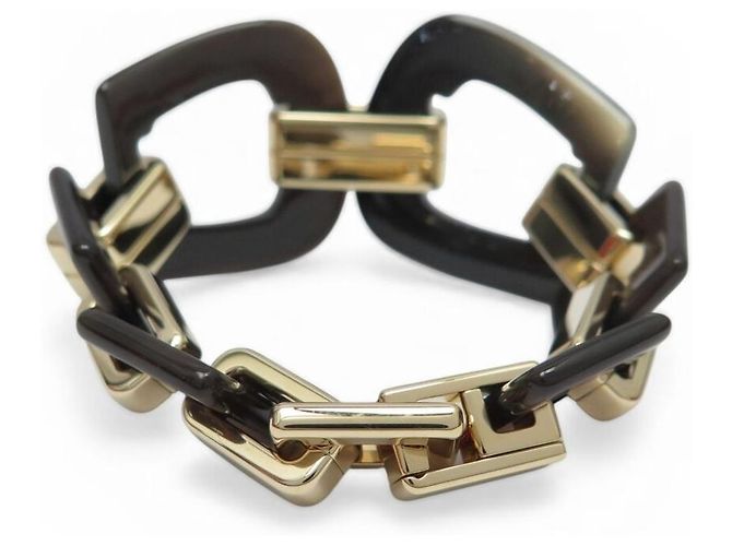 Hermès NOVO BRACELETE HERMES ECUYERE H100007FD00 T2 15,5 CM CHIFRE & DOURADO Marrom - vista 3
