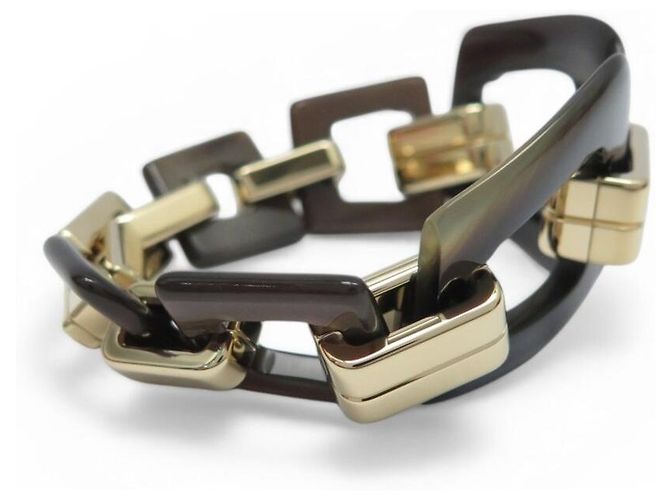 Hermès NOVO BRACELETE HERMES ECUYERE H100007FD00 T2 15,5 CM CHIFRE & DOURADO Marrom - vista 4