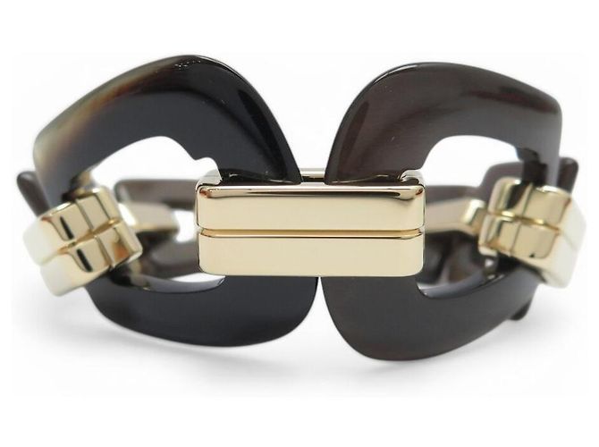 Hermès NOVO BRACELETE HERMES ECUYERE H100007FD00 T2 15,5 CM CHIFRE & DOURADO Marrom - vista 5