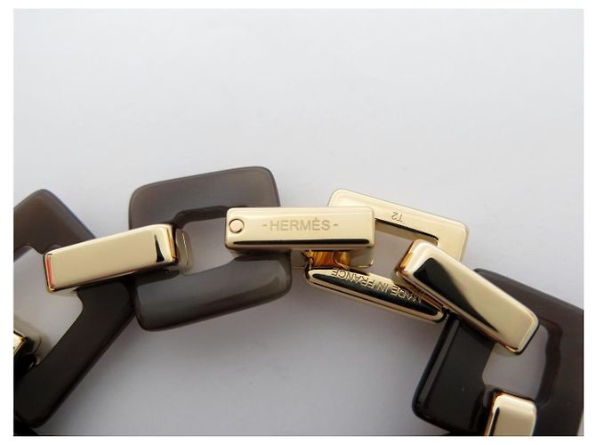 Hermès NOVO BRACELETE HERMES ECUYERE H100007FD00 T2 15,5 CM CHIFRE & DOURADO Marrom - vista 6
