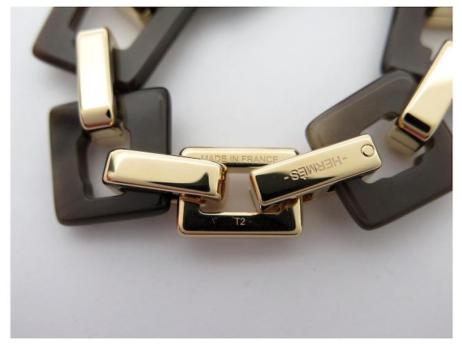 Hermès NOVO BRACELETE HERMES ECUYERE H100007FD00 T2 15,5 CM CHIFRE & DOURADO Marrom - vista 7