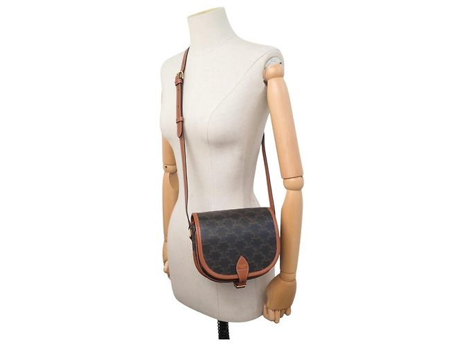 Céline NUOVA BORSA A MANO CELINE FOLCO TRIOMPHE CANVAS 191502 Marrone - vista 7