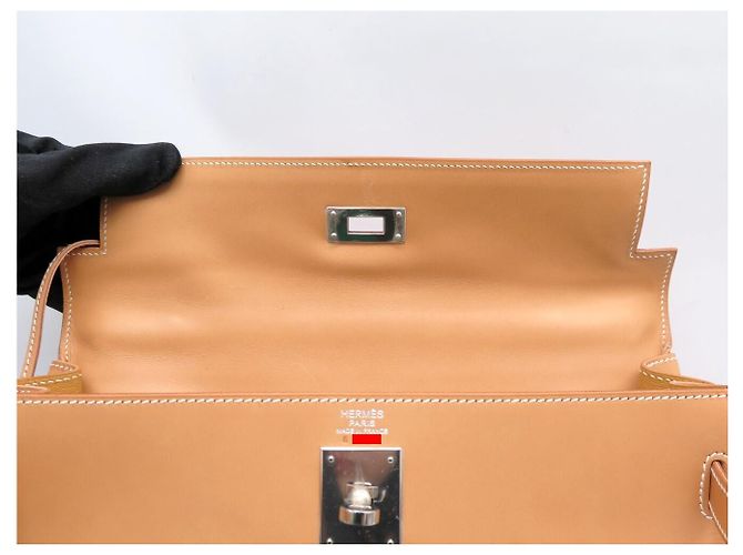 Hermès NUEVO BOLSO HERMES KELLY 32 SELLIER LONA CUERO NATURAL CON BANDOLERA Caqui - vista 13