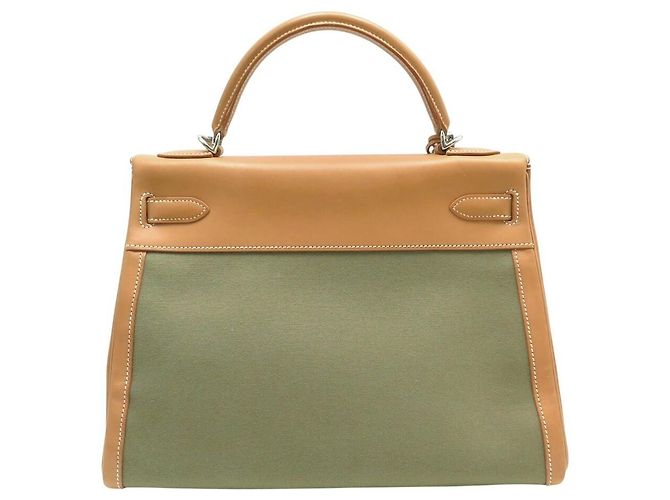 Hermès NUEVO BOLSO HERMES KELLY 32 SELLIER LONA CUERO NATURAL CON BANDOLERA Caqui - vista 2