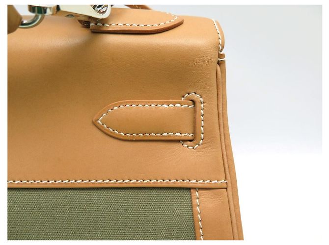 Hermès NUEVO BOLSO HERMES KELLY 32 SELLIER LONA CUERO NATURAL CON BANDOLERA Caqui - vista 20