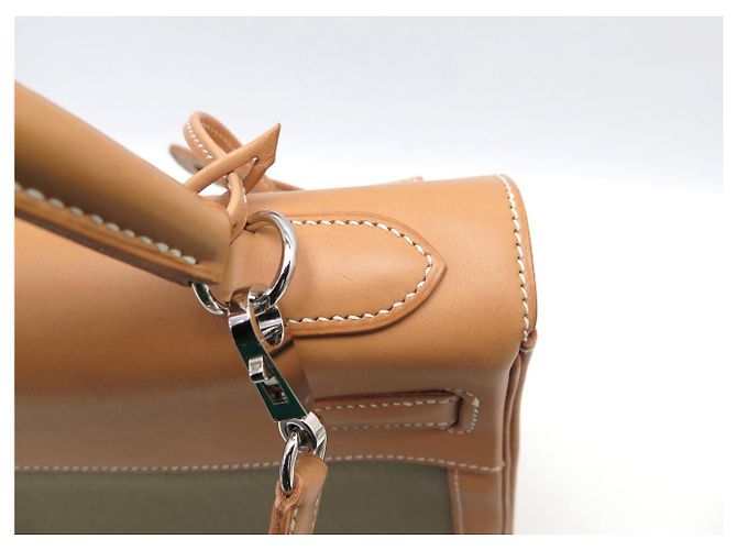 Hermès NUEVO BOLSO HERMES KELLY 32 SELLIER LONA CUERO NATURAL CON BANDOLERA Caqui - vista 22