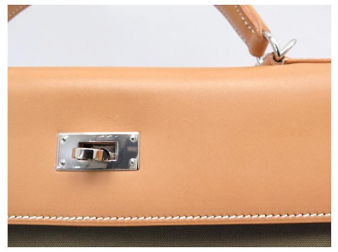 Hermès NUEVO BOLSO HERMES KELLY 32 SELLIER LONA CUERO NATURAL CON BANDOLERA Caqui - vista 24