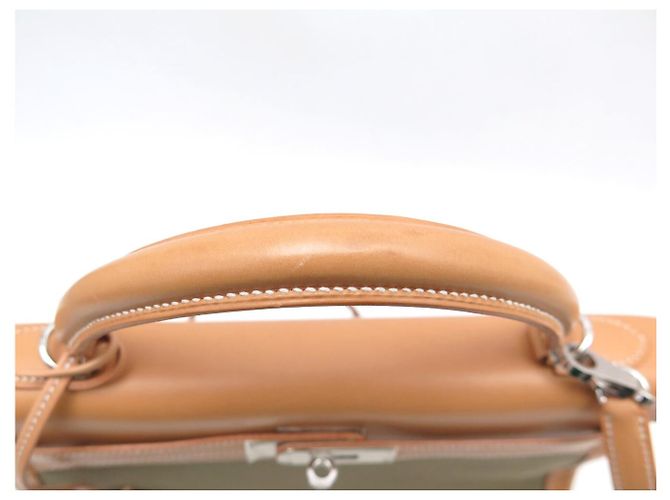 Hermès NUEVO BOLSO HERMES KELLY 32 SELLIER LONA CUERO NATURAL CON BANDOLERA Caqui - vista 25