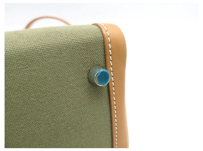 Hermès NUEVO BOLSO HERMES KELLY 32 SELLIER LONA CUERO NATURAL CON BANDOLERA Caqui - vista 26