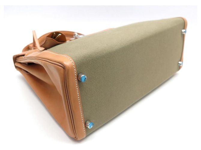 Hermès NUEVO BOLSO HERMES KELLY 32 SELLIER LONA CUERO NATURAL CON BANDOLERA Caqui - vista 3