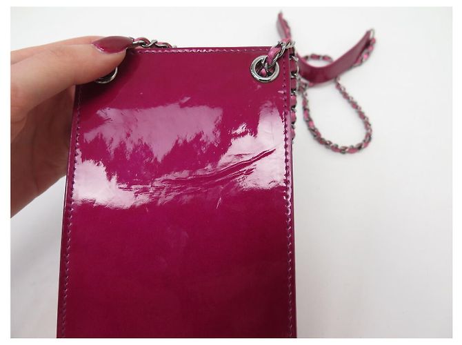 BORSA CHANEL POCHETTE TELEFONO LOGO CC CON TRACOLLA IN PELLE LUCIDA Fuschia - vista 11