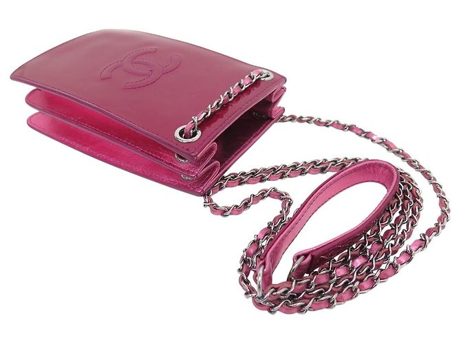 BORSA CHANEL POCHETTE TELEFONO LOGO CC CON TRACOLLA IN PELLE LUCIDA Fuschia - vista 4