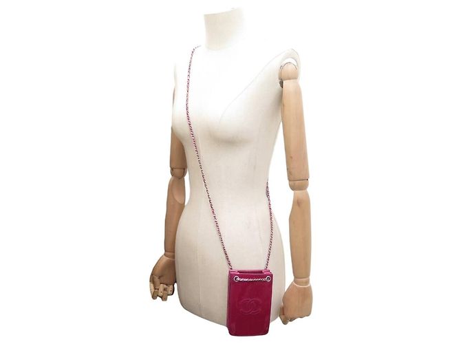 BORSA CHANEL POCHETTE TELEFONO LOGO CC CON TRACOLLA IN PELLE LUCIDA Fuschia - vista 5