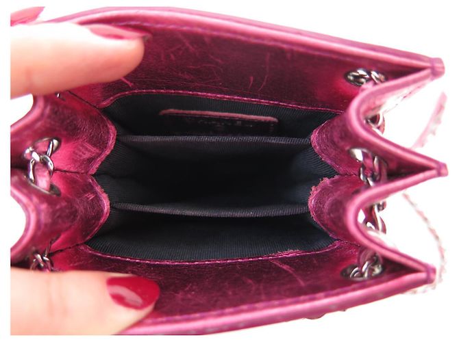 BORSA CHANEL POCHETTE TELEFONO LOGO CC CON TRACOLLA IN PELLE LUCIDA Fuschia - vista 7
