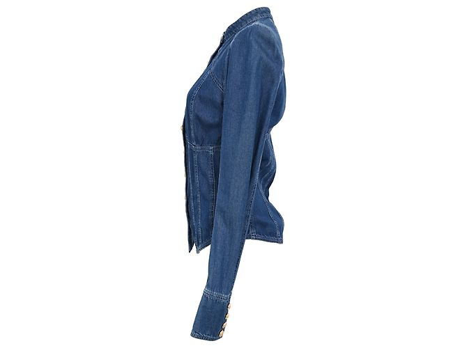 Balmain Korsett-Jeansjacke aus blauer Baumwolle - Ansicht 2