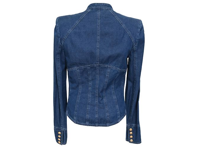 Balmain Korsett-Jeansjacke aus blauer Baumwolle - Ansicht 3