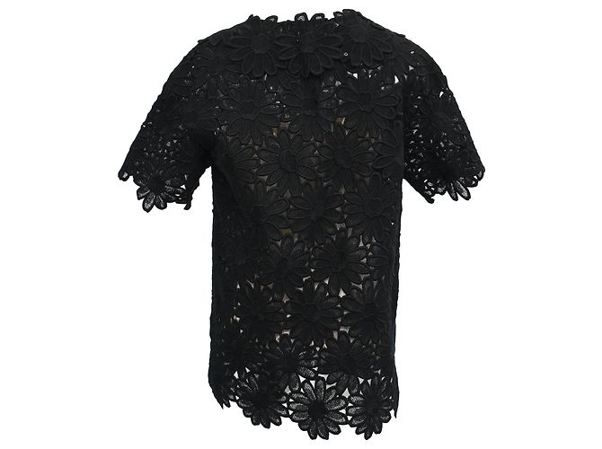 Blusa de algodón negro con detalles de encaje floral Dolce & Gabbana - vista 3