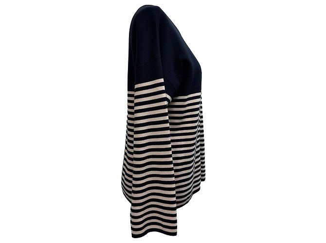 Gestreifter Pullover von Max Mara Studio aus marineblauer Viskose - Ansicht 2